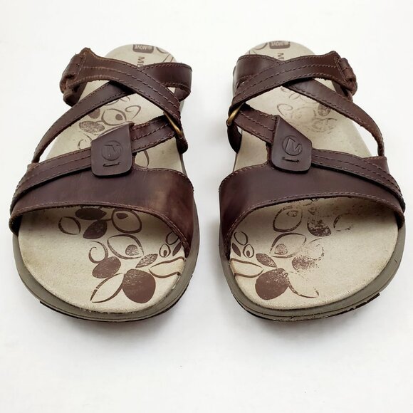 MERRELL Womens Size 10 Bracken Sway Brown Leather Slip On Slide Walking Sandals - Picture 8 of 12